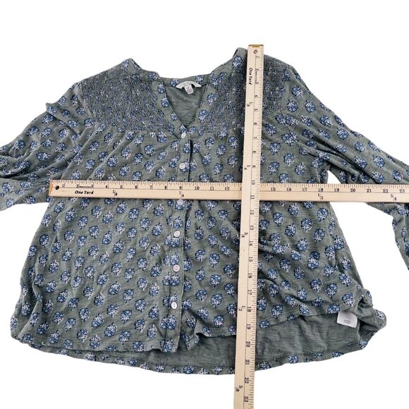 Lucky Brand Boho Floral Button-Up Top Soft Stretch Women's sz Small Blue & Green - Picture 4 of 5